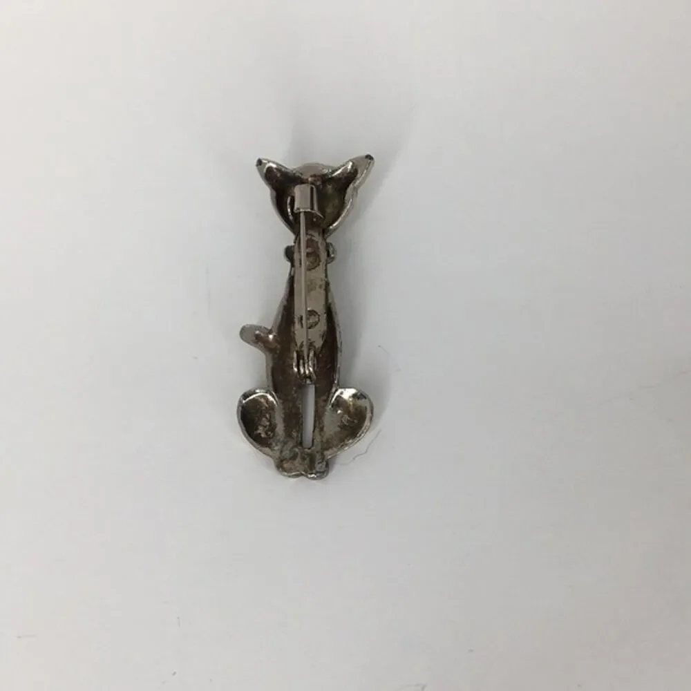 Vtg 1980's Cat Brooch Silver Tone Whimsical Grandmother Cottage Core‎ Pin